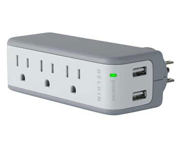 BELKIN 5-Outlets Mini Surge Suppressors with USB Charger - 3 x AC Power, 2 x USB - 918 J - 5 V DC Output